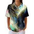 thumbnail image 3 of Summer Polo Shirts for Women Waffle Knit Vintage Texture Gradient Print Golf Shirts for Women Short Sleeve Button Down Collar Trendy Blouse Green XL, 3 of 6