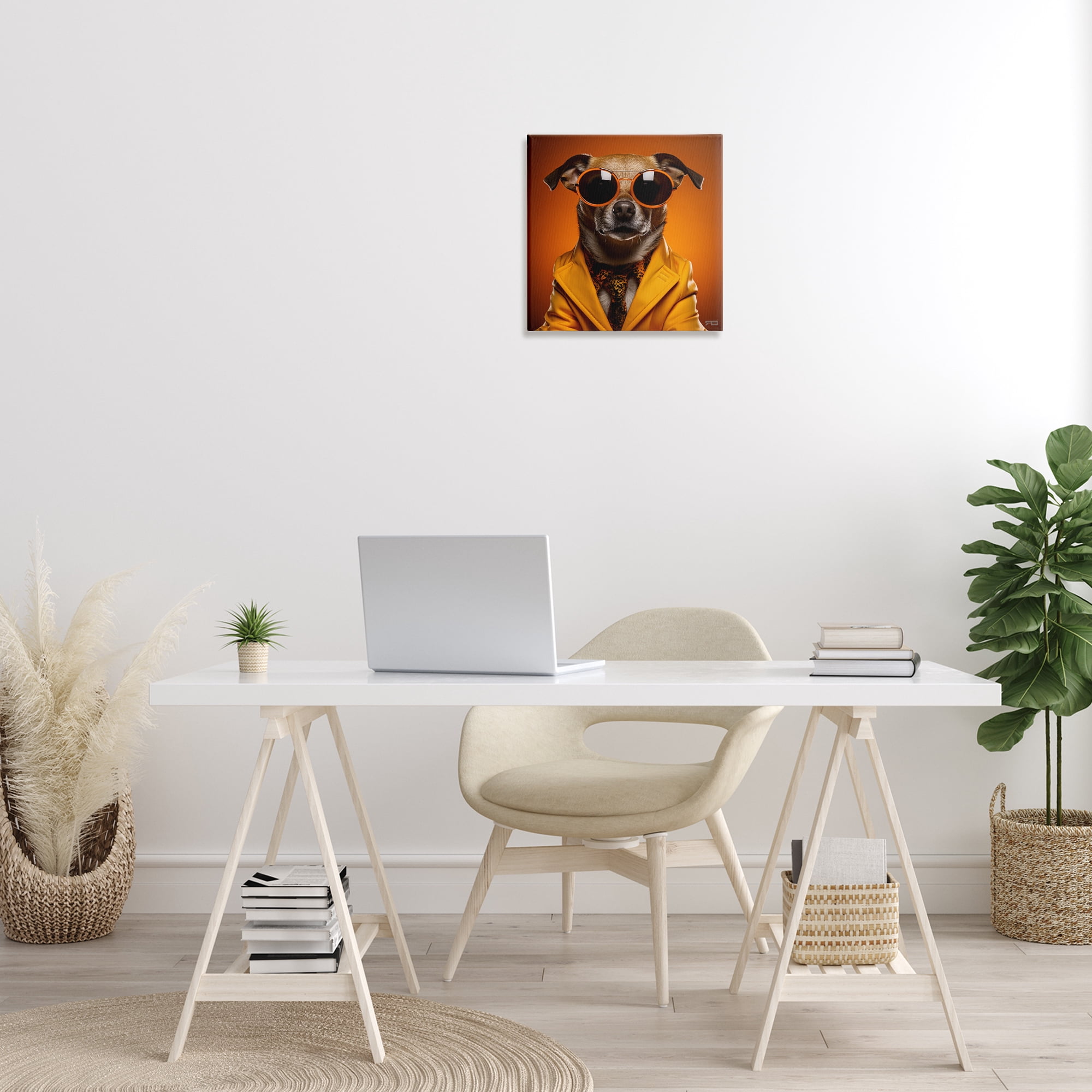 Stupell Industries Trendy Dog Yellow Suit Animals & Insects Painting Gallery Wrapped Canvas Art Print Wall Art, 17 x 17