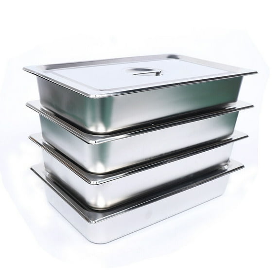 4 PCS 4" Deep Full Size Stainless Steel Steam Table Pans Hotel Food Prep Pans