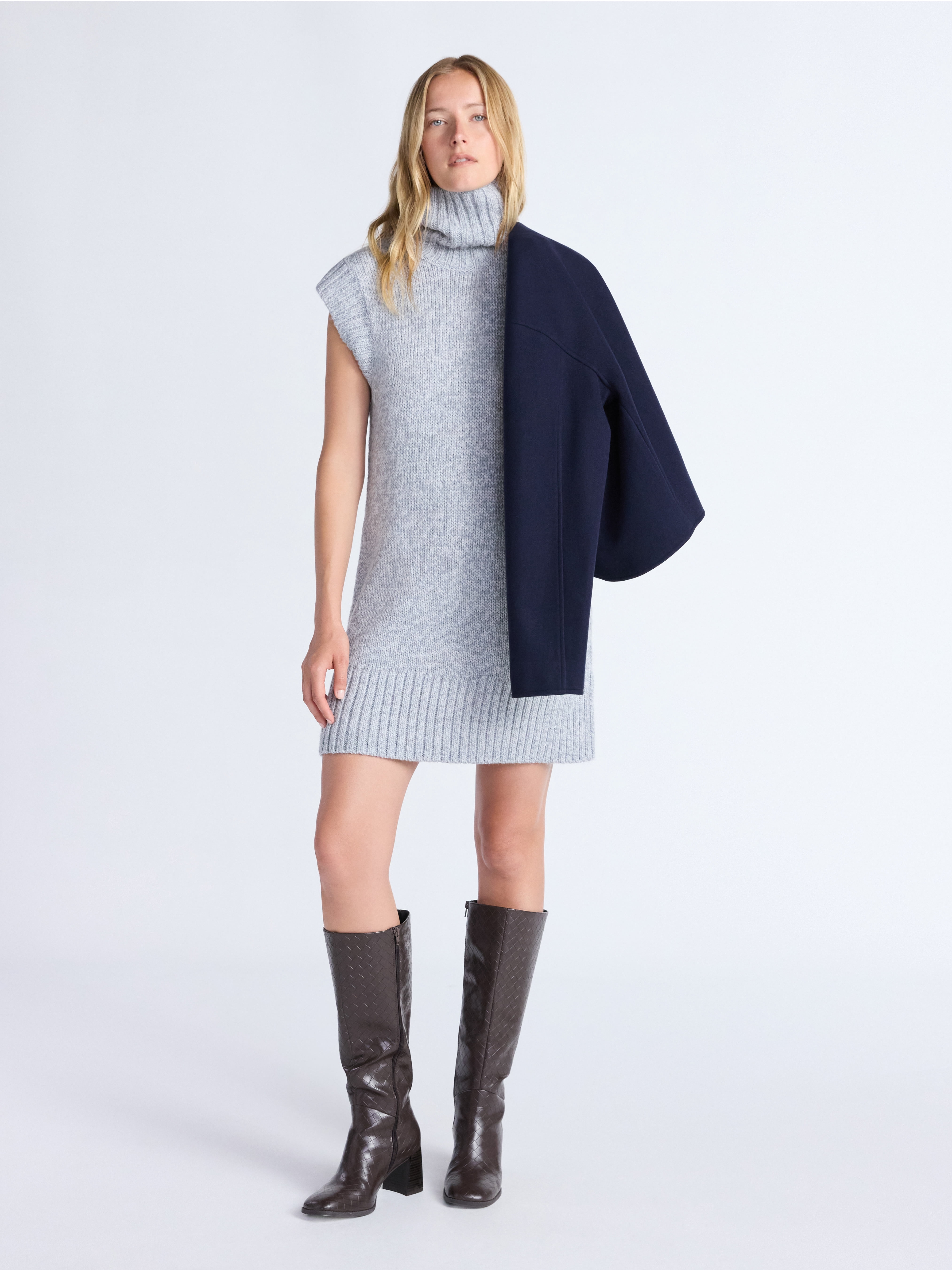 Free Assembly Women's Turtleneck Sweater Mini Dress, Sleeveless, Sizes XS-XXL