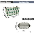 thumbnail image 2 of 15" Waterproof Foldable Laundry Hamper - Rectangular Cotton Linen Laundry Basket with Handles, Dirty Clothes Basket, Canvas Organizer Basket /Toy Bins for Family, School, Car (Green Cactus), 2 of 6