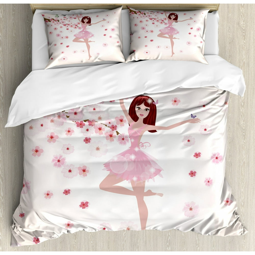 Ballet Duvet Cover Set Queen Size, Beautiful Ballerina with