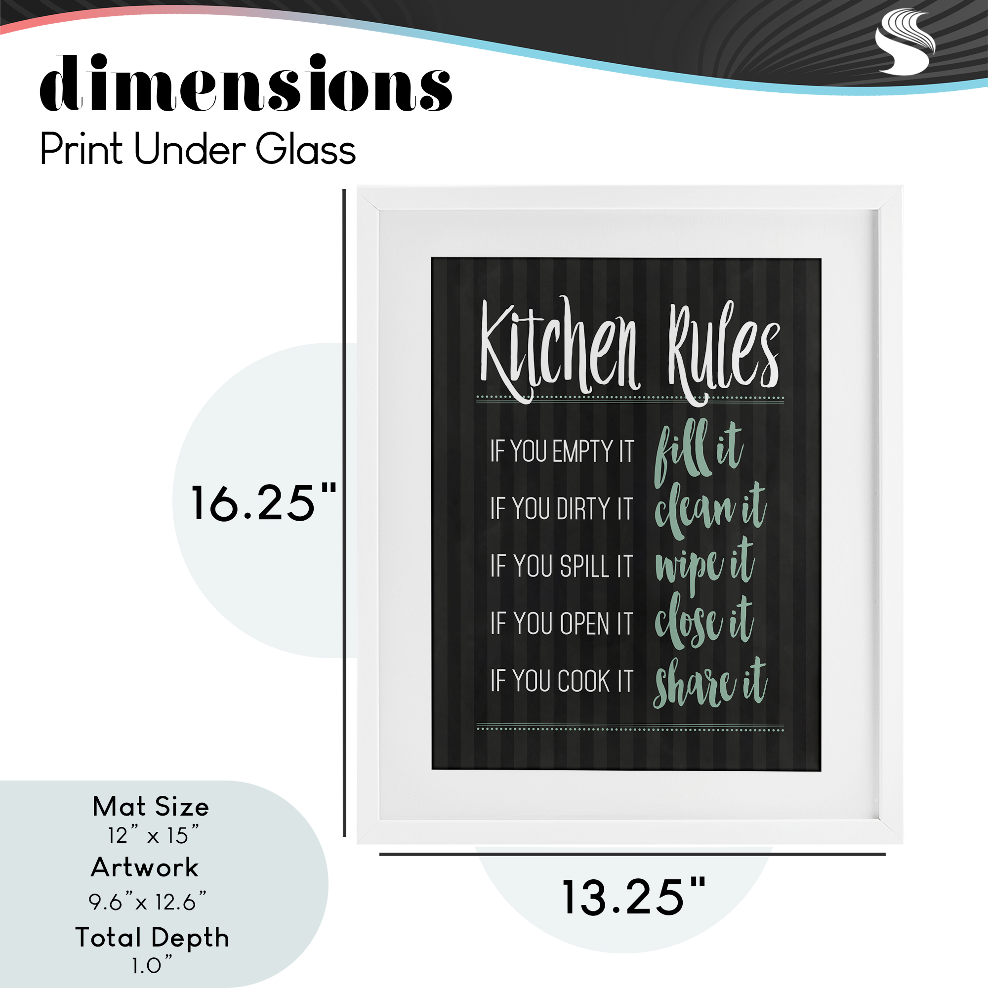 Kitchen Rules Black & Green White Framed Print Under Glass, design by Lettered and Lined