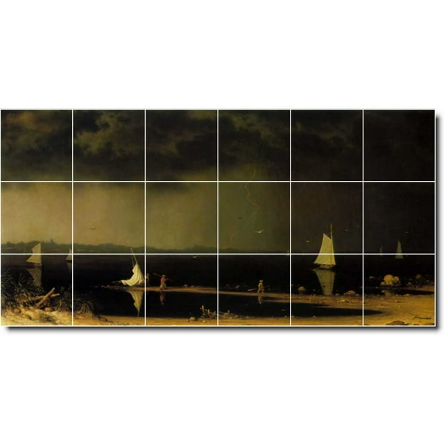 Ceramic Tile Mural-Martin Heade Waterfront Painting 313. 48" w x 24" h using (18) 8 x 8 ceramic tiles