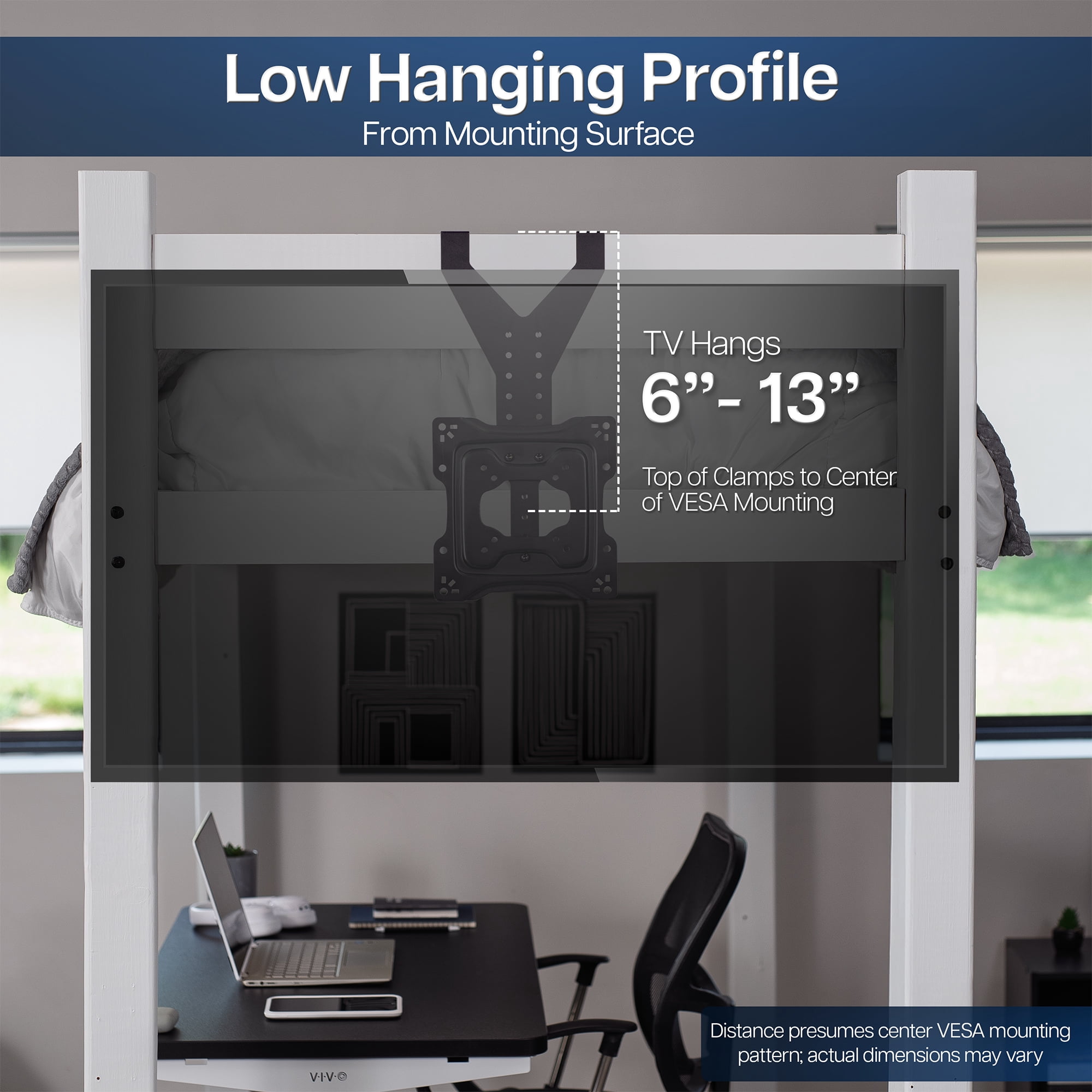 VIVO TV Hanger Bracket for 24" to 55" Flat and Curved Screens, Loft Bed TV Mount