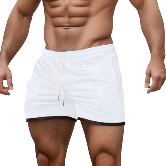 PMVFHDE Men's Casual Street Shorts Solid Color With Tie And Pocket For Fitness And Outdoor Activities Running Shorts For Men White,XL