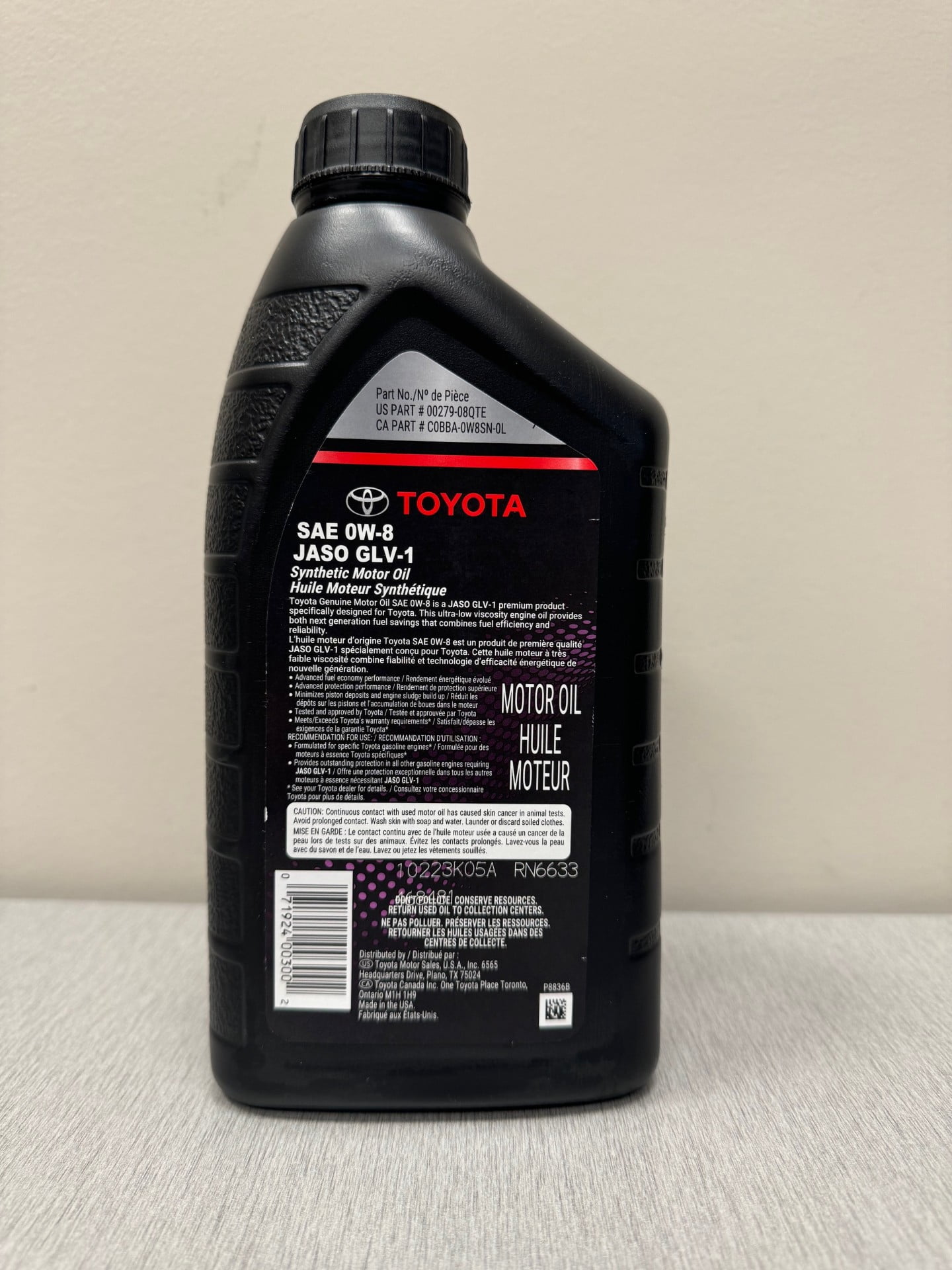 Genuine Toyota/Lexus Synthetic Motor Oil SAE 0W-8 JASO GLV-1- 6 Quarts (1 Case)