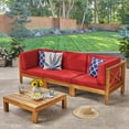 thumbnail image 3 of GDF Studio Keith Outdoor Acacia Wood Sofa and Coffee Table Set, Red and Teak, 3 of 13