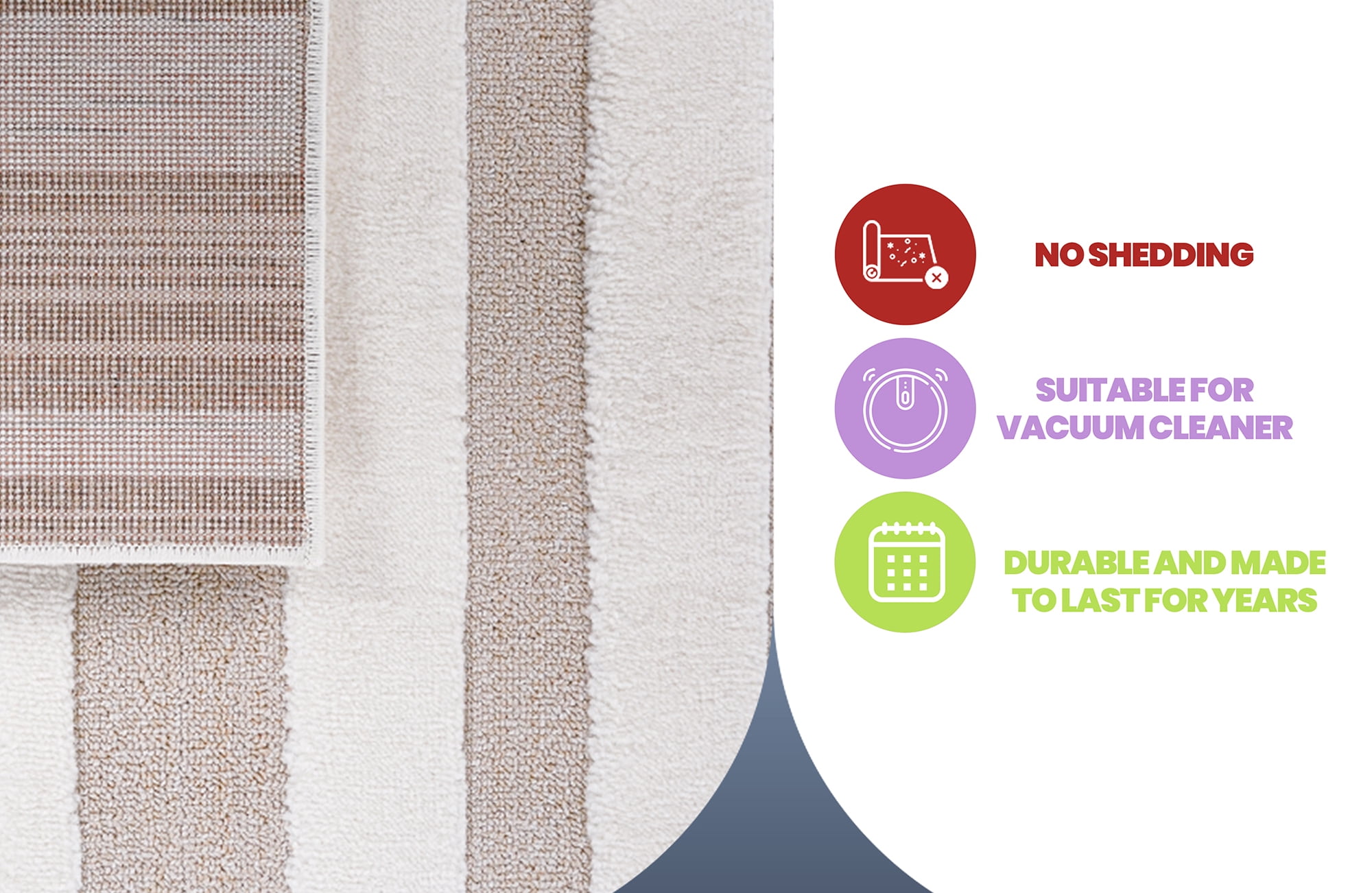 High-Low Striped Beige/Cream Indoor Area Rug 5x7ft Modern Contemporary Geometric Bohemian Non-Shedding Stain & Fade Resistant Jute Backing Rug for Bedroom Kitchen Living Room