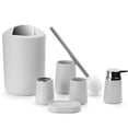 thumbnail image 1 of Bathroom Accessories Set 6Pcs Bath Ensemble Include Trash Can, Lotion Bottle, Toothbrush Holder, Soap Dish, Toilet Cleaning Brush Trash Can, Gift for Friend Parent, Gray White, 1 of 8