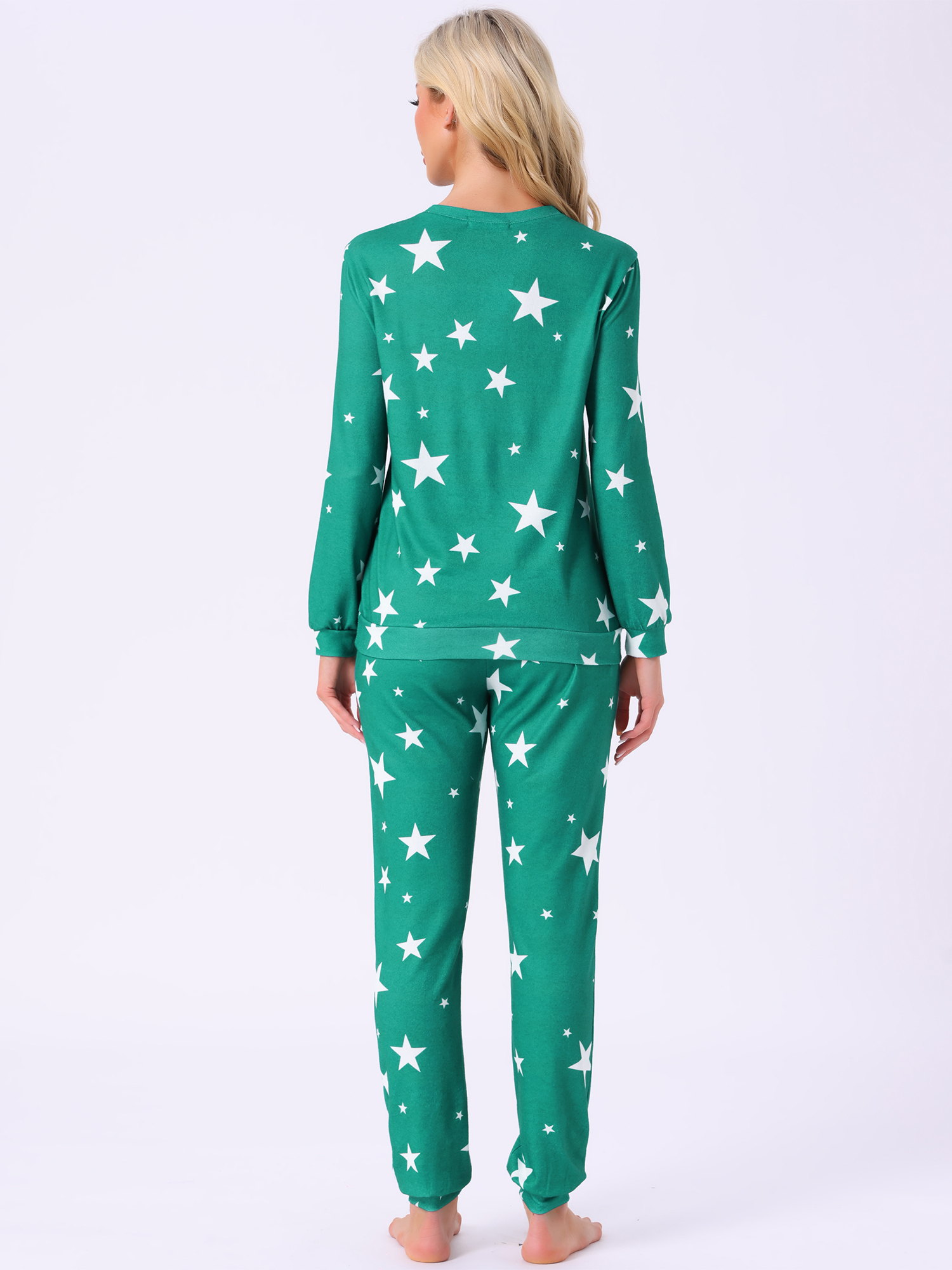 DARING DIVA Women's 2 Pcs Pajama Sets Kint Sweatshirt Sleepwear Green Star S