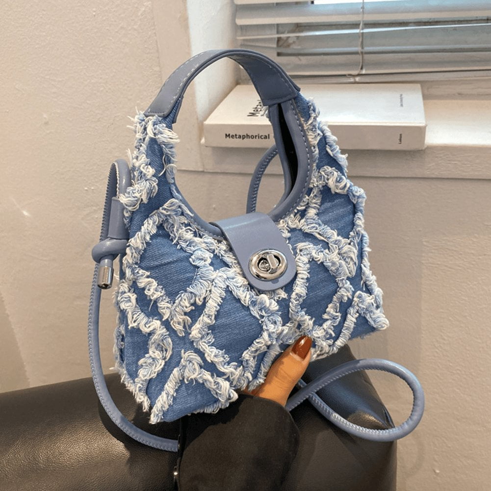 Small Crossbody Shoulder Bag for Women Vintage Fashion Jean Denim Purse Mini Handbags Female Elegant Tassel Shoulder Bag
