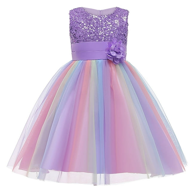 Robes de Fête pour Petite Fille, Colorées, Formelles, à Paillettes, Fleuries, en Tulle Tutu