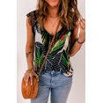 thumbnail image 3 of ABPHQTO Camiseta sin mangas con hombros descubiertos y encaje con estampado de hojas para mujer, 3 of 5