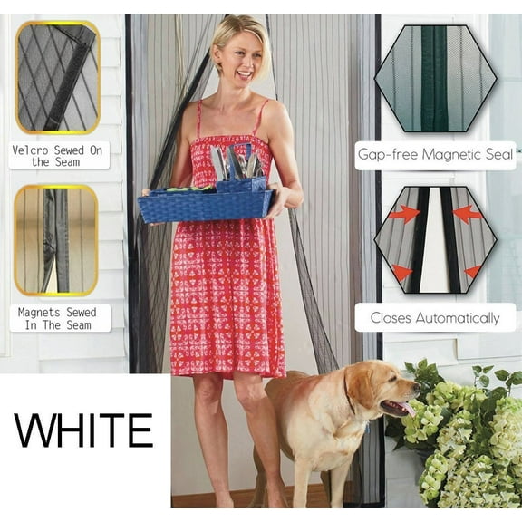 Premium Magnetic Mesh Screen Door - Heavy-Duty Nylon Breathable Mesh w/ Strong Magnets, Removable, Self-Closing Walk-Through Screen for Patio, Sliding Glass & French Doors (Large Size,White)