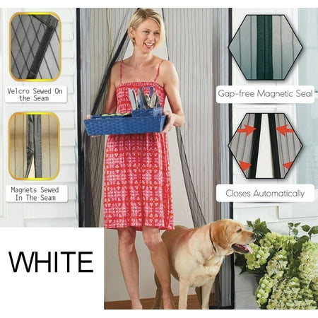 Screen For Door With Magnets Premium Magnetic Mesh Screen Door - With Heavy Duty Tough Mesh & Full Length Velcro - Premium Magnets (Large Size,White) ()