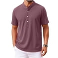 thumbnail image 2 of Eltusu Men's Casual Polo Shirts, Stand-up Collar Summer Button Cotton Shirts with Short Sleeve Purple Size M, 2 of 6