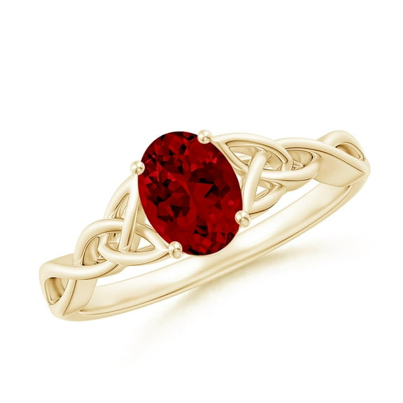 ANGARA Lab Grown 1 Ct Oval Ruby Celtic Knot Engagement Ring for Women in 14K Yellow Gold (Size-7x5mm) | July Birthstone, Birthday, Anniversary, Jewelry Gift for Women | Lab-Grown Ruby Ring