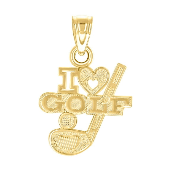10k Yellow Gold Mens Heart I Love Golf Sports Charm Pendant 19.5x12.9mm Wide Necklace for Men