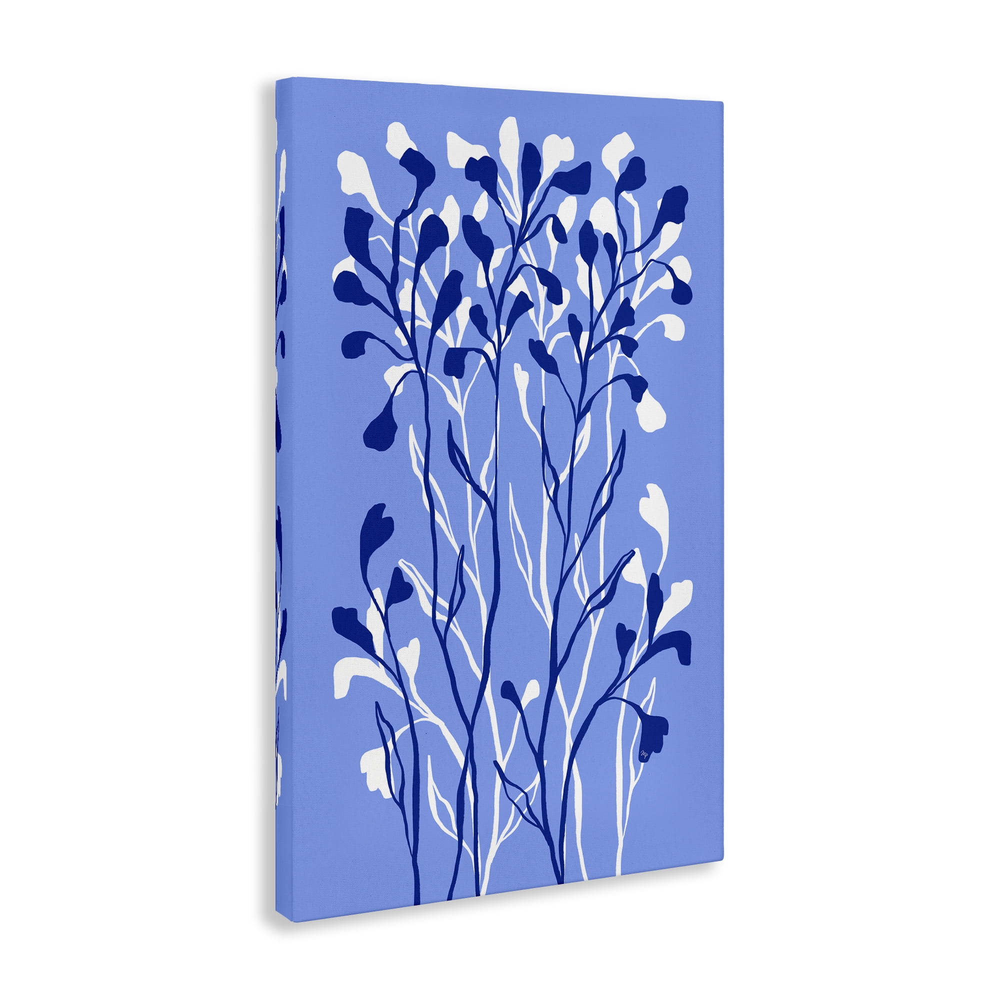Stupell Industries Blue Intertwining Sprigs Plants & Flowers Painting Wrapped Canvas Art Print Wall Art, 20 x 30