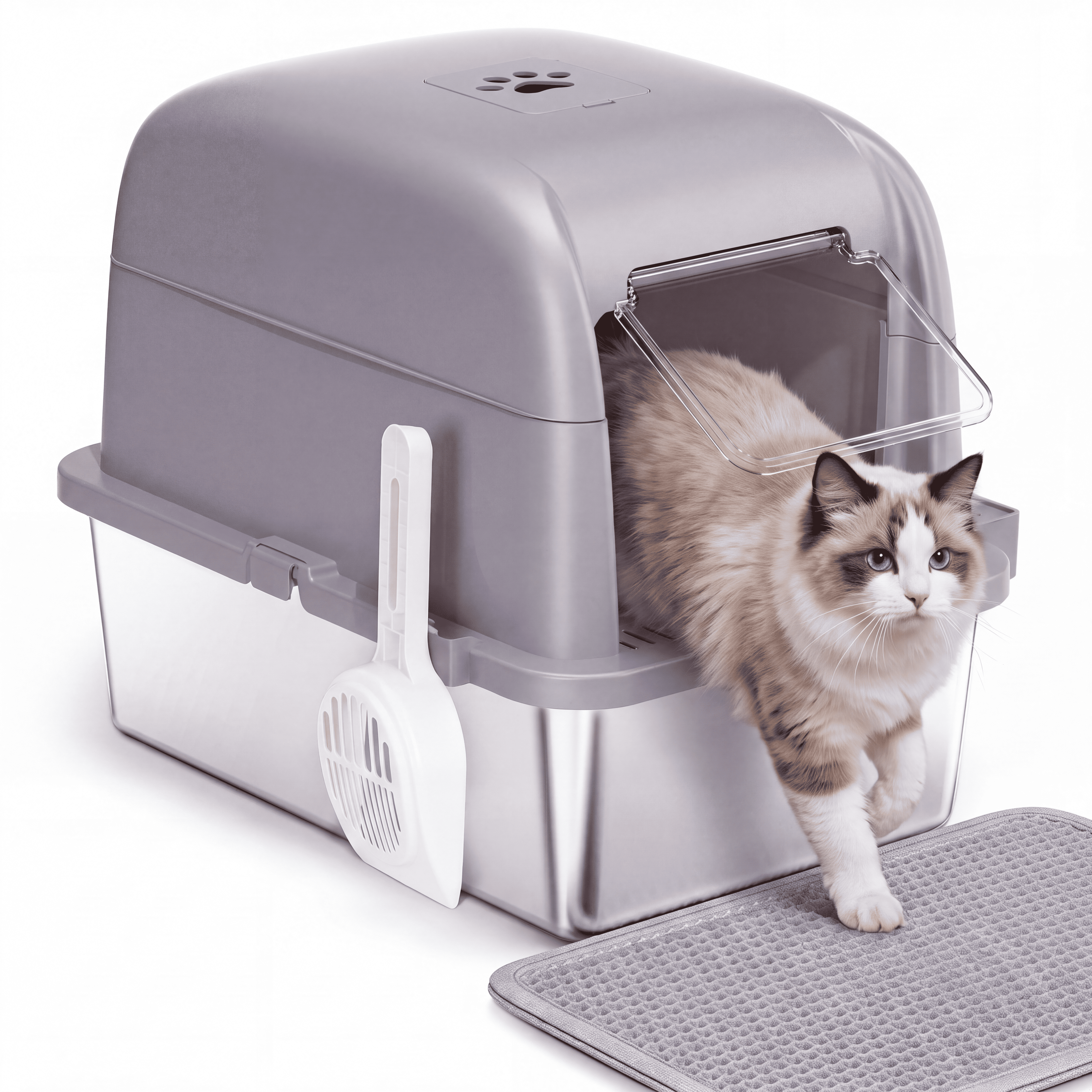 PAWZ Road 304 Stainless Steel Litter Box with Lid Large Cat Litter