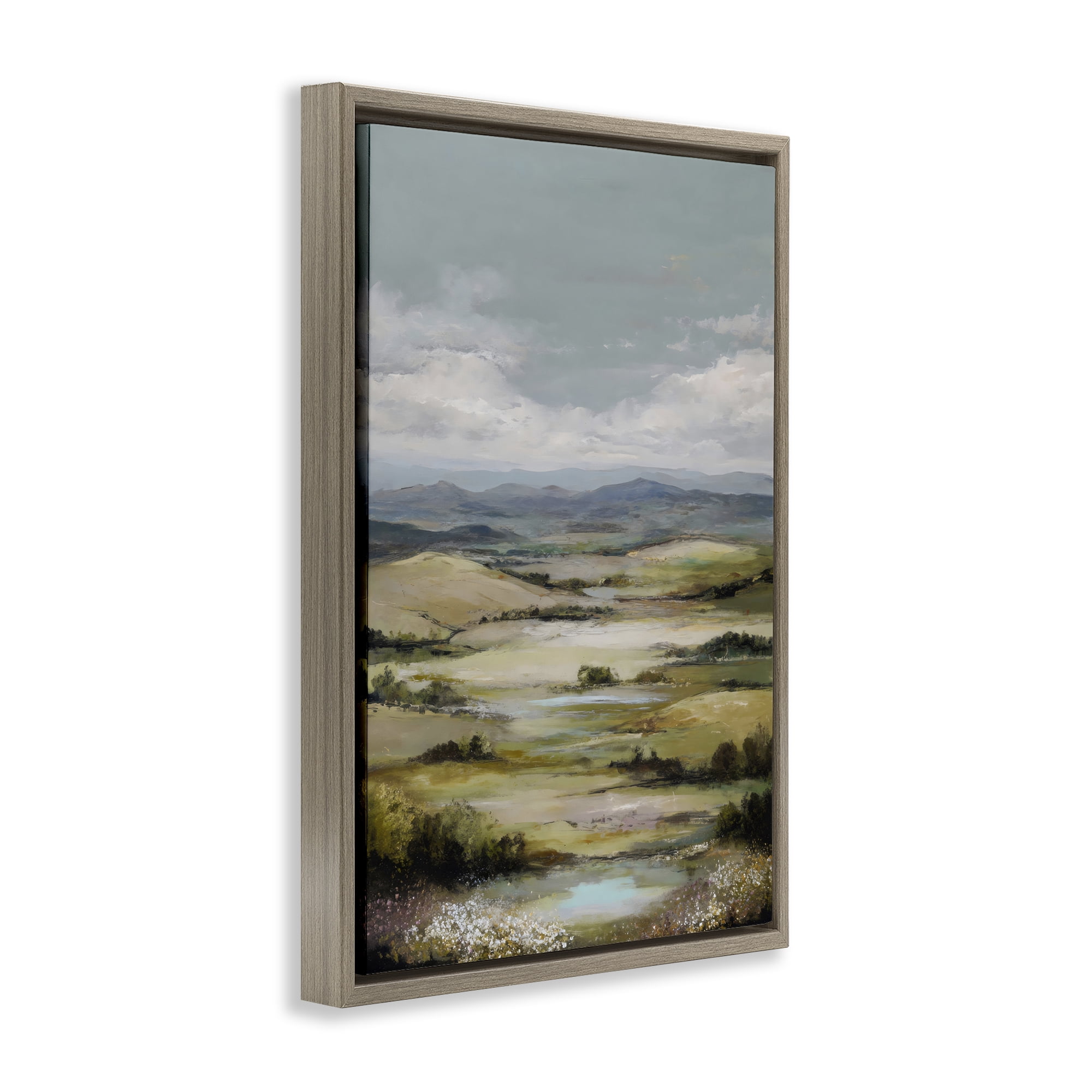 Stupell Industries Rolling Mountain Meadows Brown Framed Floater Canvas Wall Art, design by Petal Prints Design
