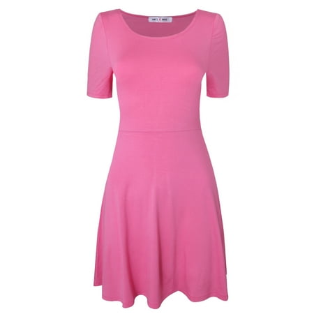 - TAM WARE Women Classic Slim Fit Short Sleeve Scoop Neck Flare Mini Dress