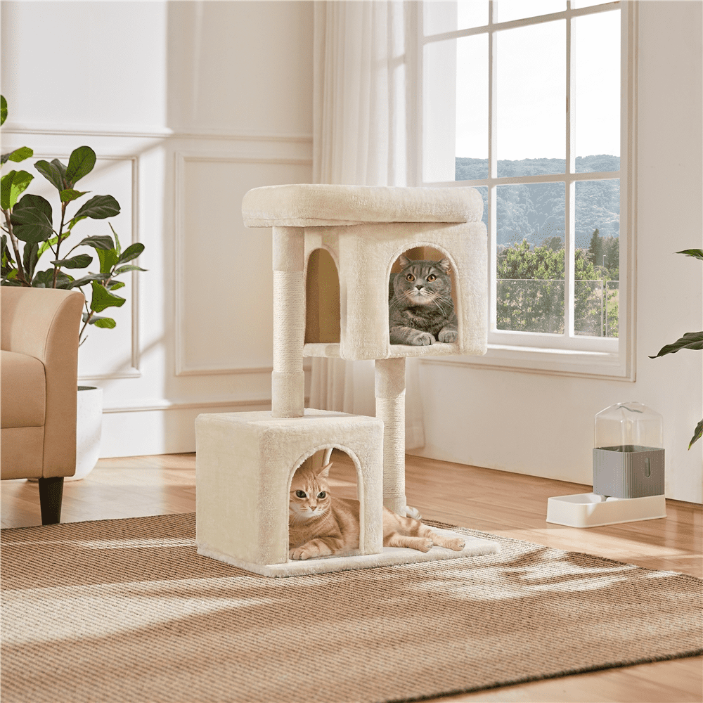 Yaheetech 33.4" Double Condo Plush Cat Tree with Scratching Posts, Beige
