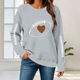 thumbnail image 4 of Yangnuo Women's Football Heart Graphic Crew Neck Sweatshirt Sleeve Stitch Print Loose Long Sleeve Casual Pullover Tops, 4 of 5