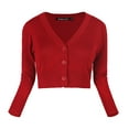 thumbnail image 2 of Urban CoCo Women's 3/4 Sleeve V-Neck Cropped Cardigan (Red, L), 2 of 6