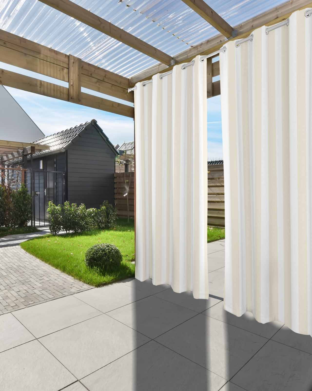 nqOlkjepod Outdoor Curtains for Patio Waterproof, Cream Striped Outdoor Privacy Panels Grommet, Modern Farmhouse Cream White Stripes Blackout Outside Curtains for Porch/Cabana 54"x84", 1 Panel