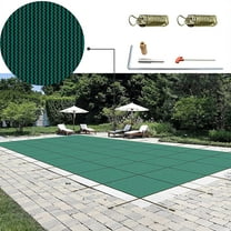 KFFKFF Protective Cover for 16x30ft Rectangular Inground Pools, Pool Safety Cover with Drainage Openings, Mesh and Solid Cover for Swimming Pool, Winter Protection Cover, Green