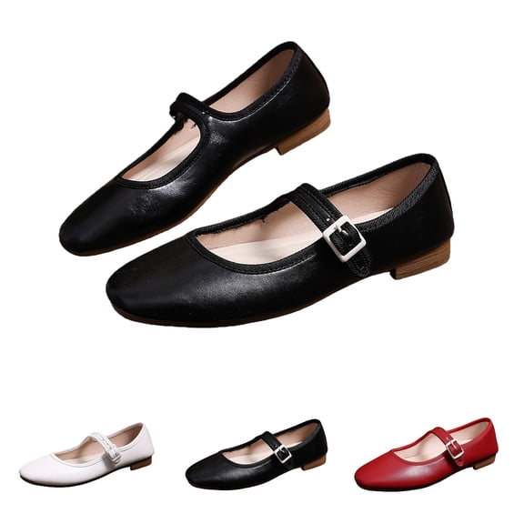 longantii Mary Jane Shoes Women Slip on Dressy Flats Shoes for Women 2026 New Comfy Non-Slip Flats for School Office Walking Casual Formal Work Black