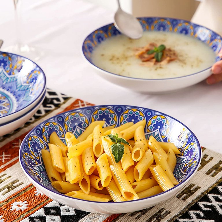 vancasso Mandala Patterned Pasta Bowl Set of 4, Porcelain 8 inch