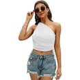 thumbnail image 2 of Attraco Womens One Shoulder Crop Top Y2K Drawstring Ruched Cami Tops, 2 of 5
