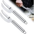thumbnail image 1 of Escalador de escamas de pescado 3 en 1 con cuchillo para fauces de pescado, removedor de escamas de pescado de acero inoxidable, Herramientas de limpieza de pescado para cocina, 1 of 5