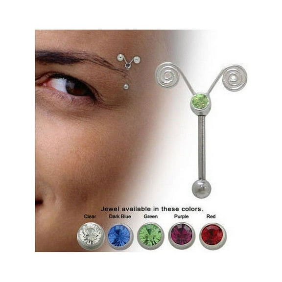 Barbell 16G Eyebrow Ring with CZ Gem Ball Bead - 4 Colors Available