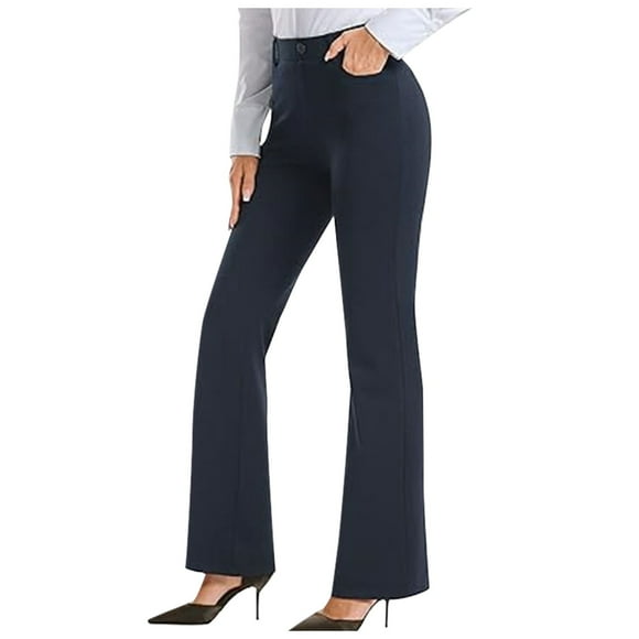 Bmisegm Women's Work Straight Mid Waist Chinos Button Down Straight Long Trousers Pants Pants Suit Pants Work Pants Pants for Women Navy L