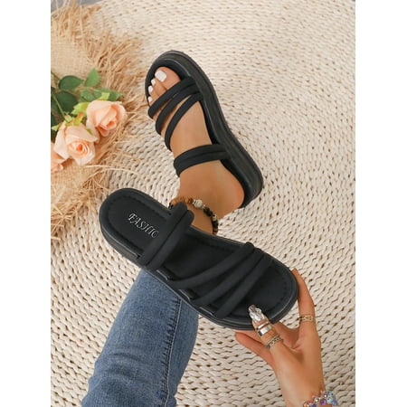 

Women Simple Solid Color Thick-Soled Flat Sandals Suitable For Outdoor In Summer