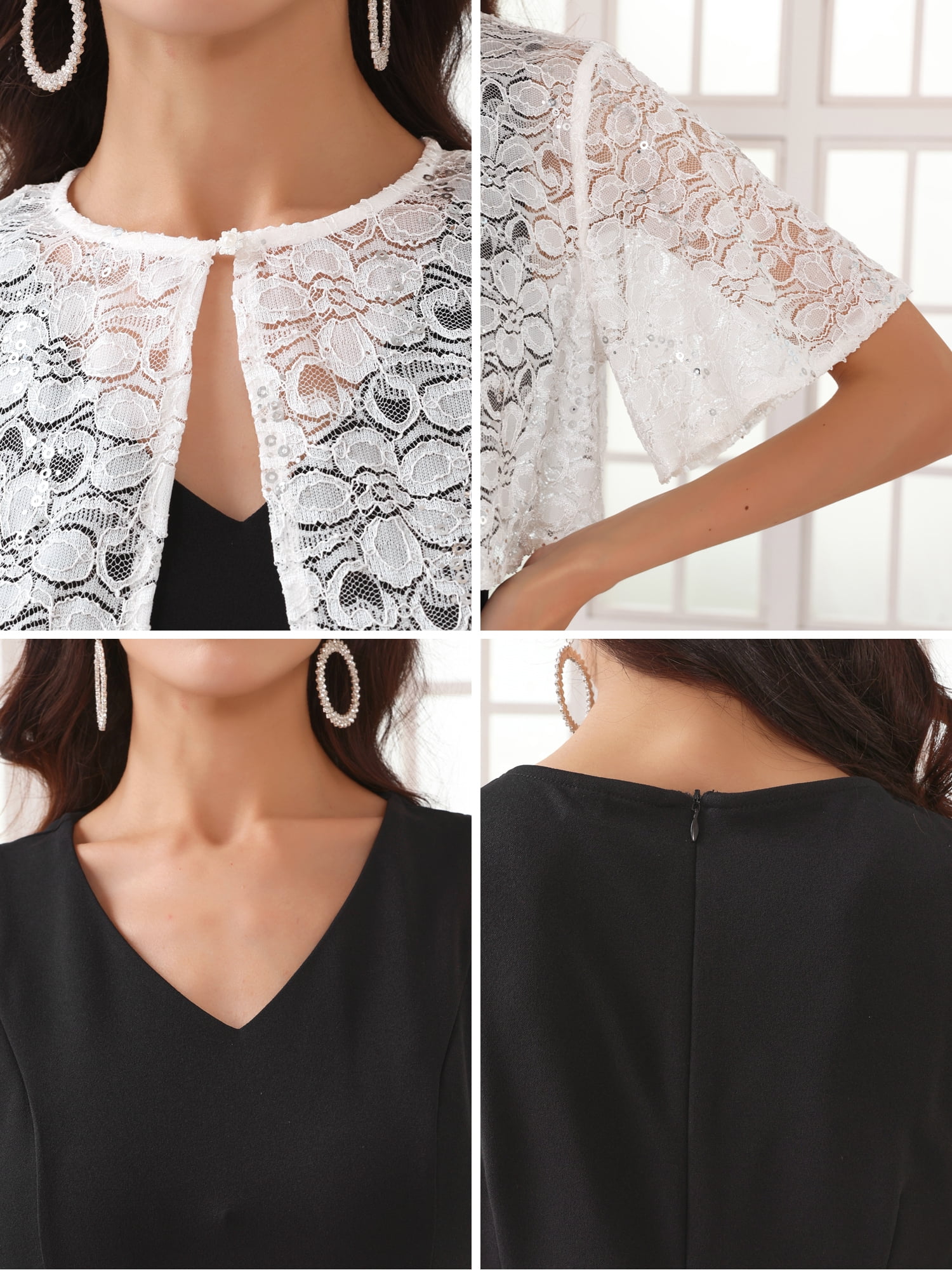 DARING DIVA Mother of the Bride Dress with Lace Shrug 2 Pieces S Black
