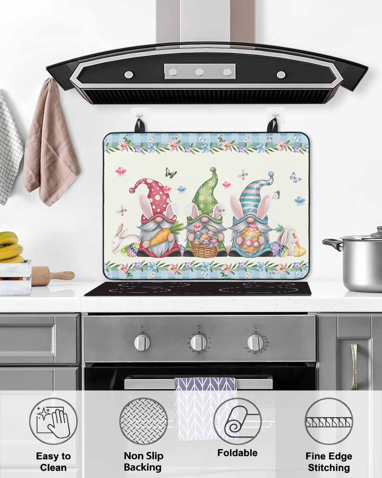 Large Induction Cooktop Protector Mat Easter Stove Top Covers for Electric Stove, Spring Rabbit Ear Gnomes Eggs Floral Lattice Decorative Stove Burner Cover Mats, Glass Top Stove Cover