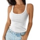 thumbnail image 1 of Camiseta sin mangas de verano con cuello redondo y canalé para mujer, corte bajo, elástica, ajustada, sin mangas, 1 of 5