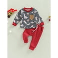 thumbnail image 3 of Newborn Baby Boy Christmas Outfit 6M 12M 18M 24M 3Y Long Sleeve Dinosaur Plaid Hooded Sweatshirt Top Pants 2Pcs Fall Clothes Set, 3 of 9