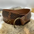 thumbnail image 3 of Medieval Belt PU Leather Embossed Larp Rivet Costume Belt Brown, 3 of 8