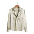 thumbnail image 6 of Deago Women's Long Sleeve Satin Silk Blouse Twist Front V Neck Collared Business Casual Dressy Elegant Shirts Office Work Tops (Champagne, 2XL), 6 of 9