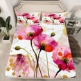 thumbnail image 2 of Homewish Pink Flower Floral Queen Sheet Sets, Fashion Marble Artwork Flat Sheet, Splash Watercolor Queen Fitted Sheet, 4pcs, 2 of 7