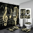 thumbnail image 2 of Musical Notes Piano Key Music Shower Curtain Waterproof Cloth Polyester Bath Curtain Bathtub Curtains, Bathroom Carpet Bath Mat Toilet Rugs, Modern Bathroom Decor, Black & Gold, 2 of 6