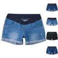 thumbnail image 4 of Alkepwun Maternity Shorts V Cross Low Rise Underbelly Elastic Soft Jean Short Casual Cuffed Hem Loose Pregnancy Cutoffs with Pockets, 4 of 4