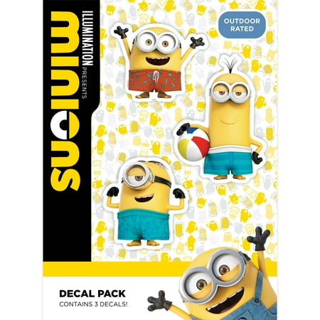 Despicable Me Minions Beach Car Decals – Set of 3 Bob Stuart Kevin Swim Trunks Vinyl Stickers for Truck Water Bottle Bike Helmet Laptop Skateboard – Outdoor Rated Water Resistant Vinyl Decals