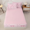 thumbnail image 4 of Manfei Kawaii Bows Zipper Twin Comforter Sets with Fitted Sheet and 2 Pillowcases For Girls,Pink Letter A Initial Lettering Zipper Bedding Set,Pink Reversible,4-Piece, 4 of 7